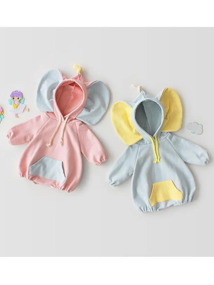 Adorable Elephant Pattern Hoodie Baby Onesie