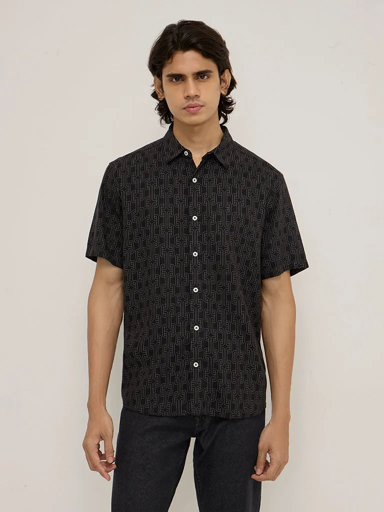 Ascot Black Abstract Design Relaxed-Fit Shirt