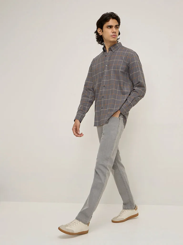 Ascot Grey Checkered Relaxed-Fit Shirt