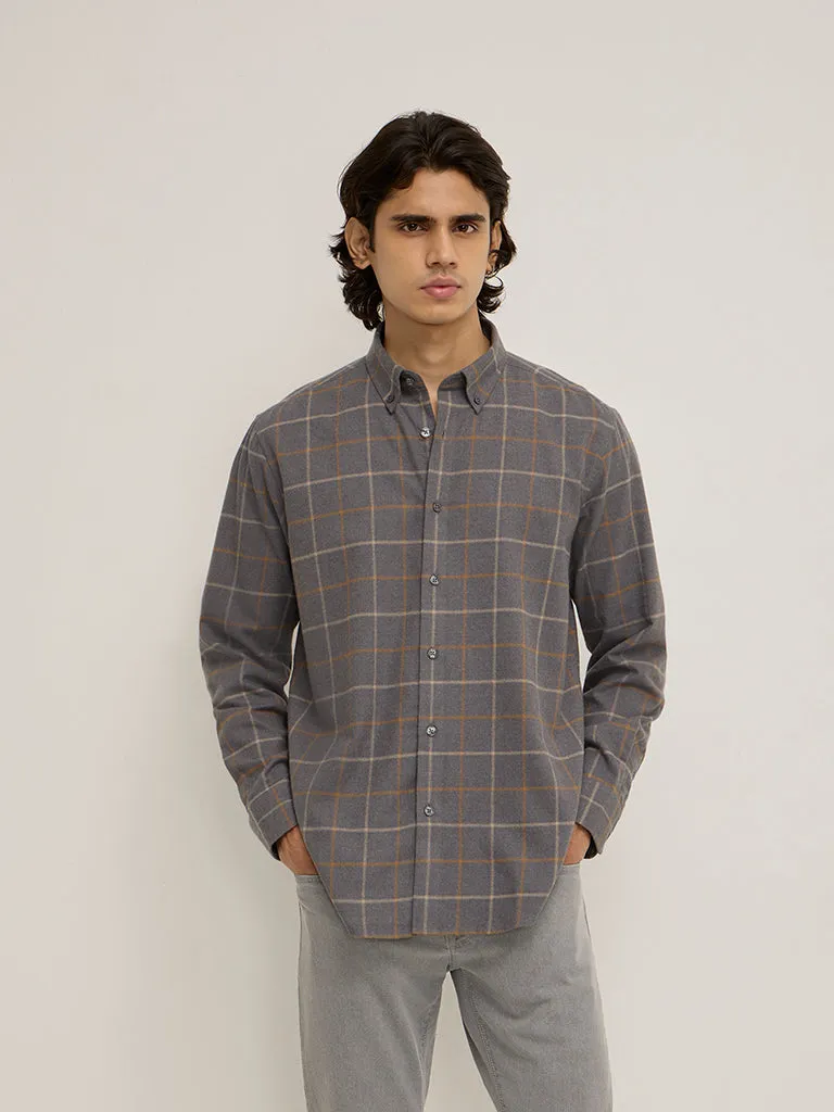 Ascot Grey Checkered Relaxed-Fit Shirt