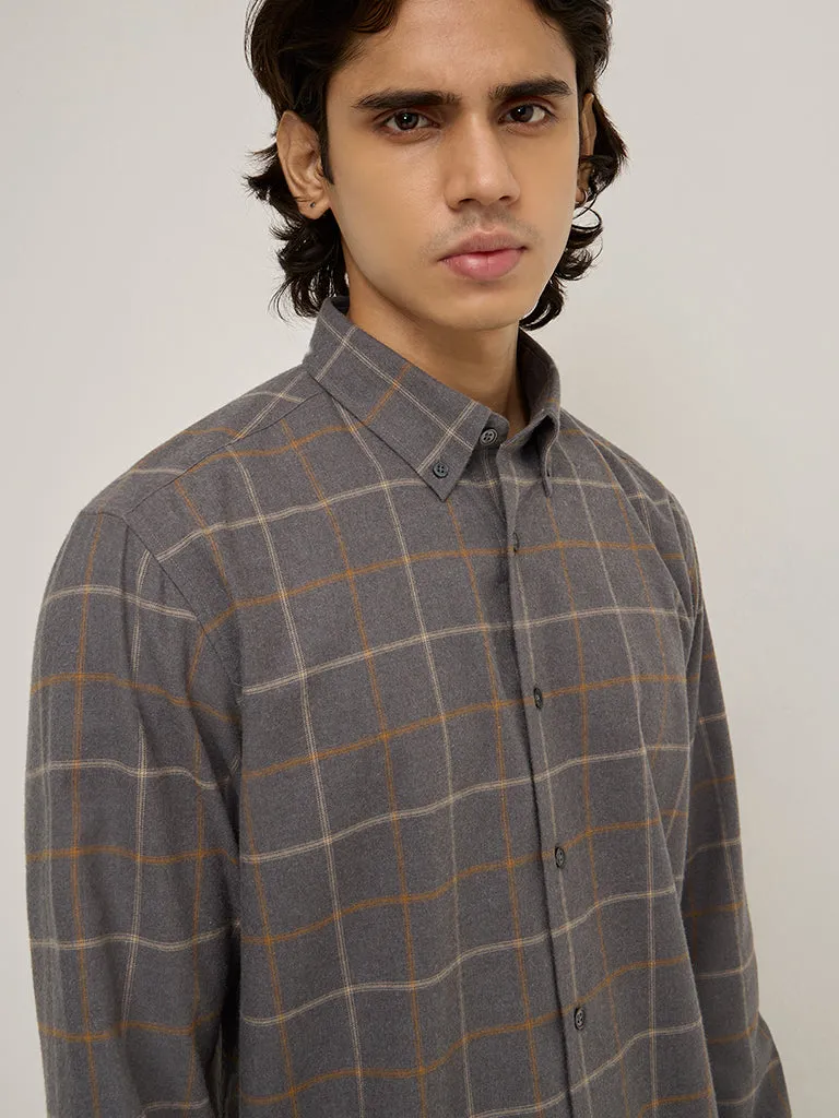 Ascot Grey Checkered Relaxed-Fit Shirt