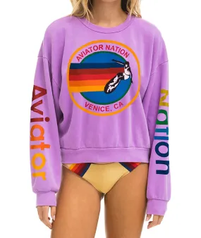 Aviator Nation Women Relaxed Crew Sweatshirt Neon Purple