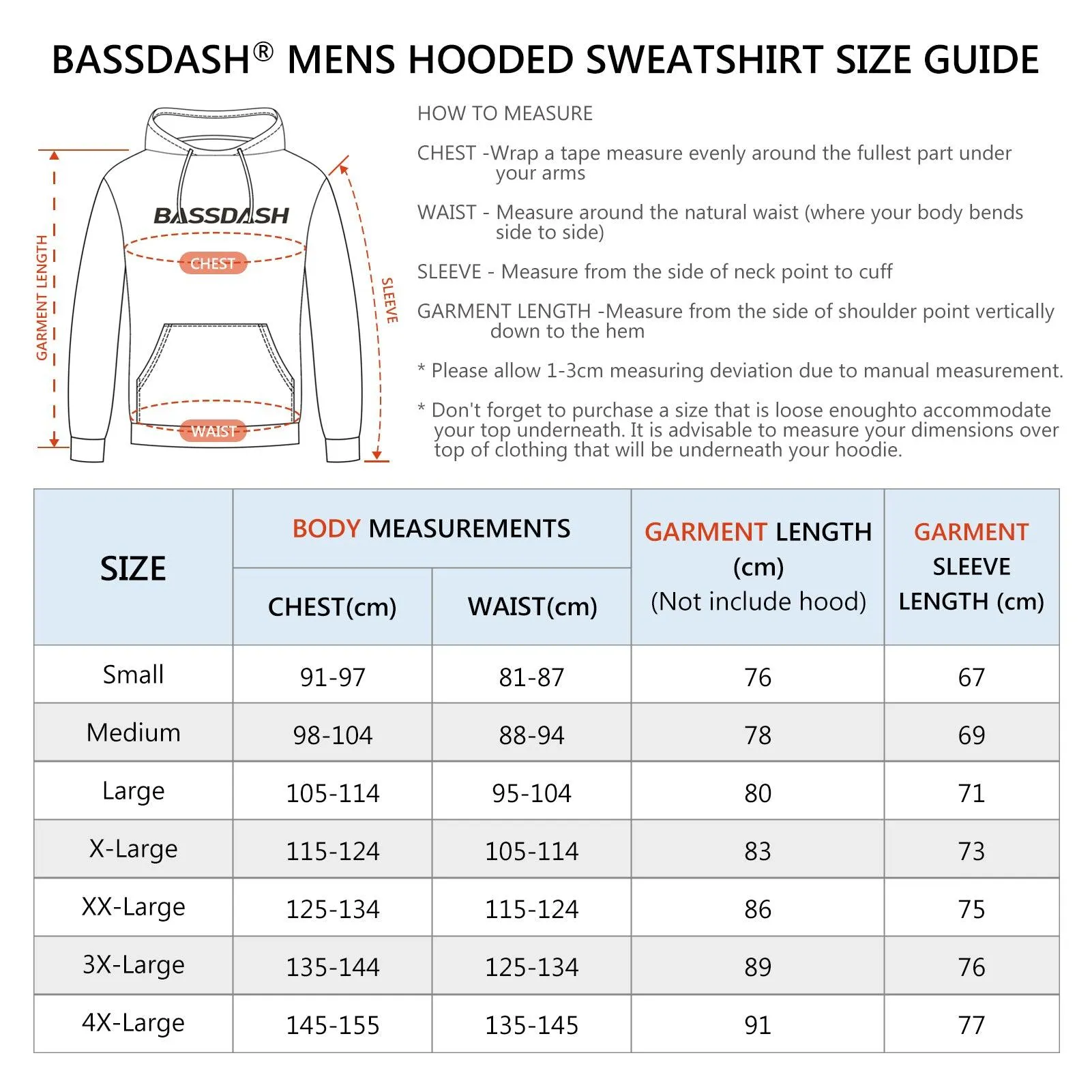 BASSDASH Men’s Cotton LS Hoodie