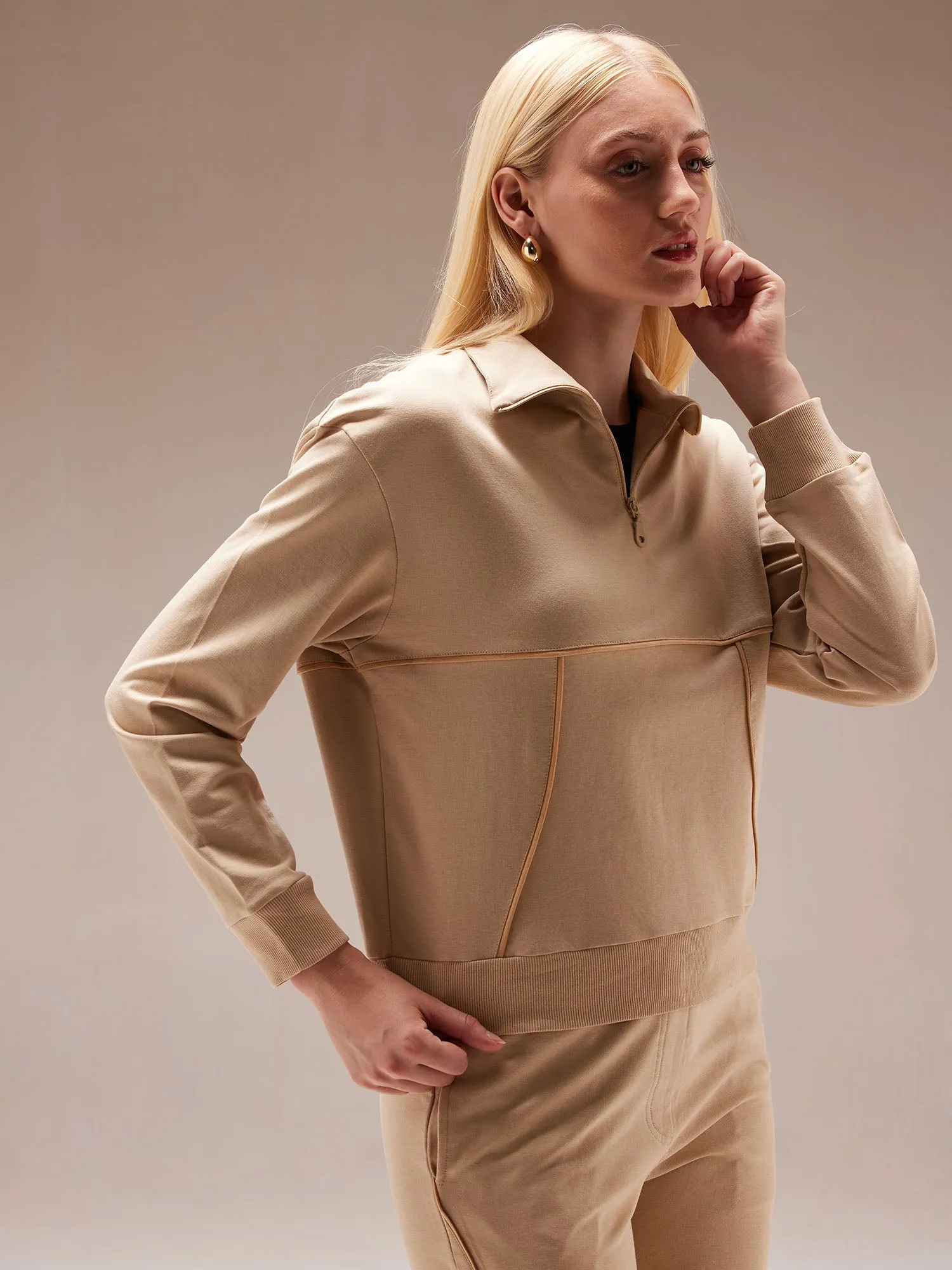 Beige Urban Q-zip Sweatshirt