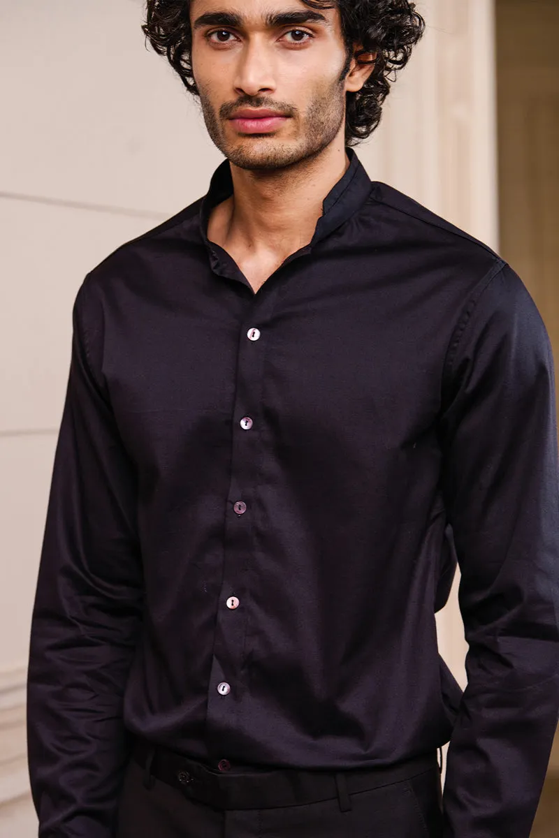 Black Cotton Satin Shirt