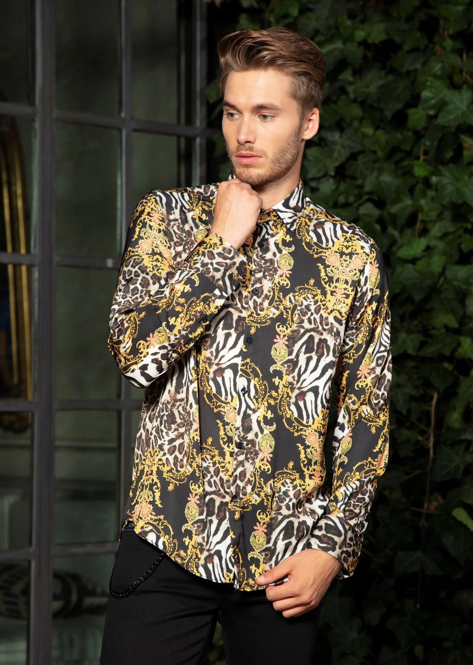 Black Gold Leopard Silky Shirt