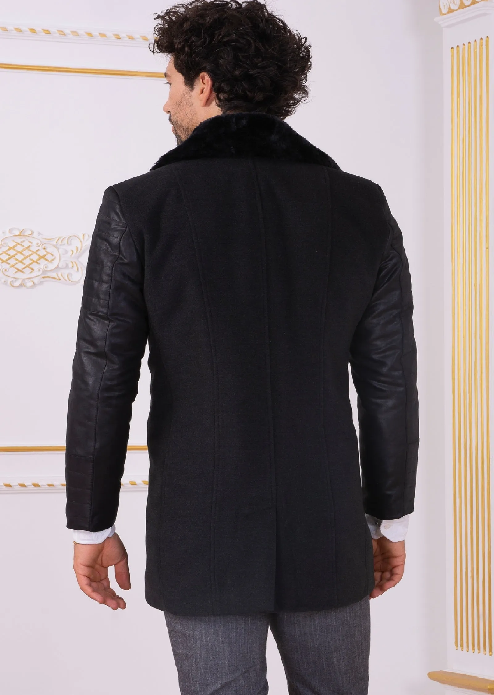 Black Waxed Zipper Quilted Coat