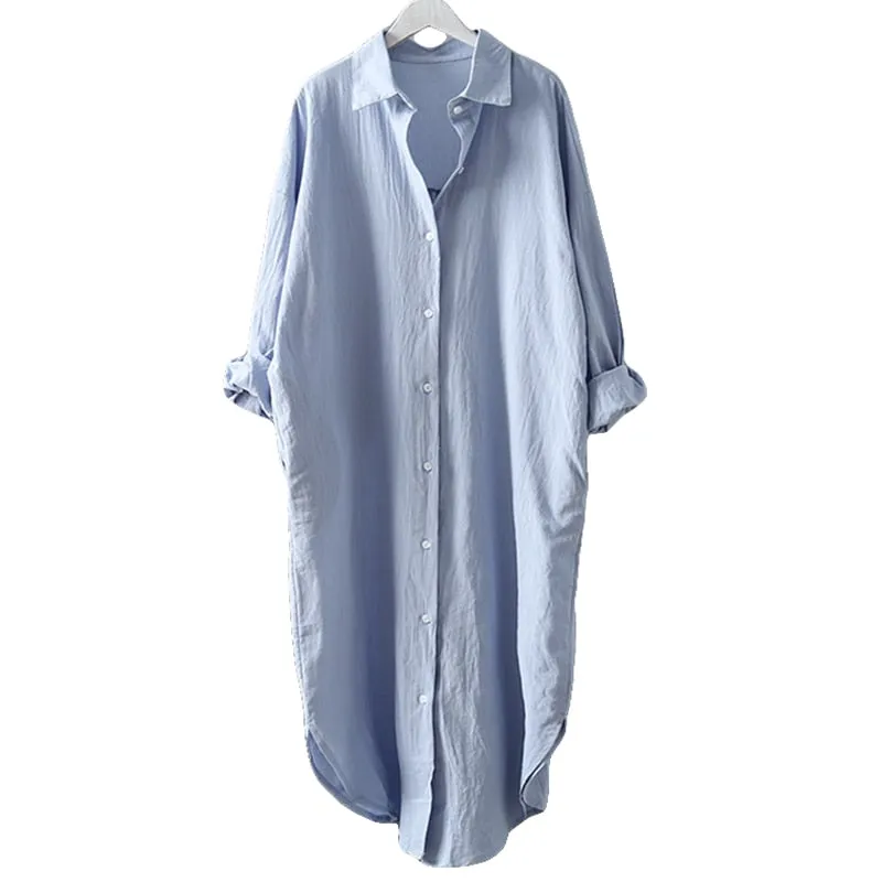 Casual V-Neck Cotton Linen Dress with Pockets