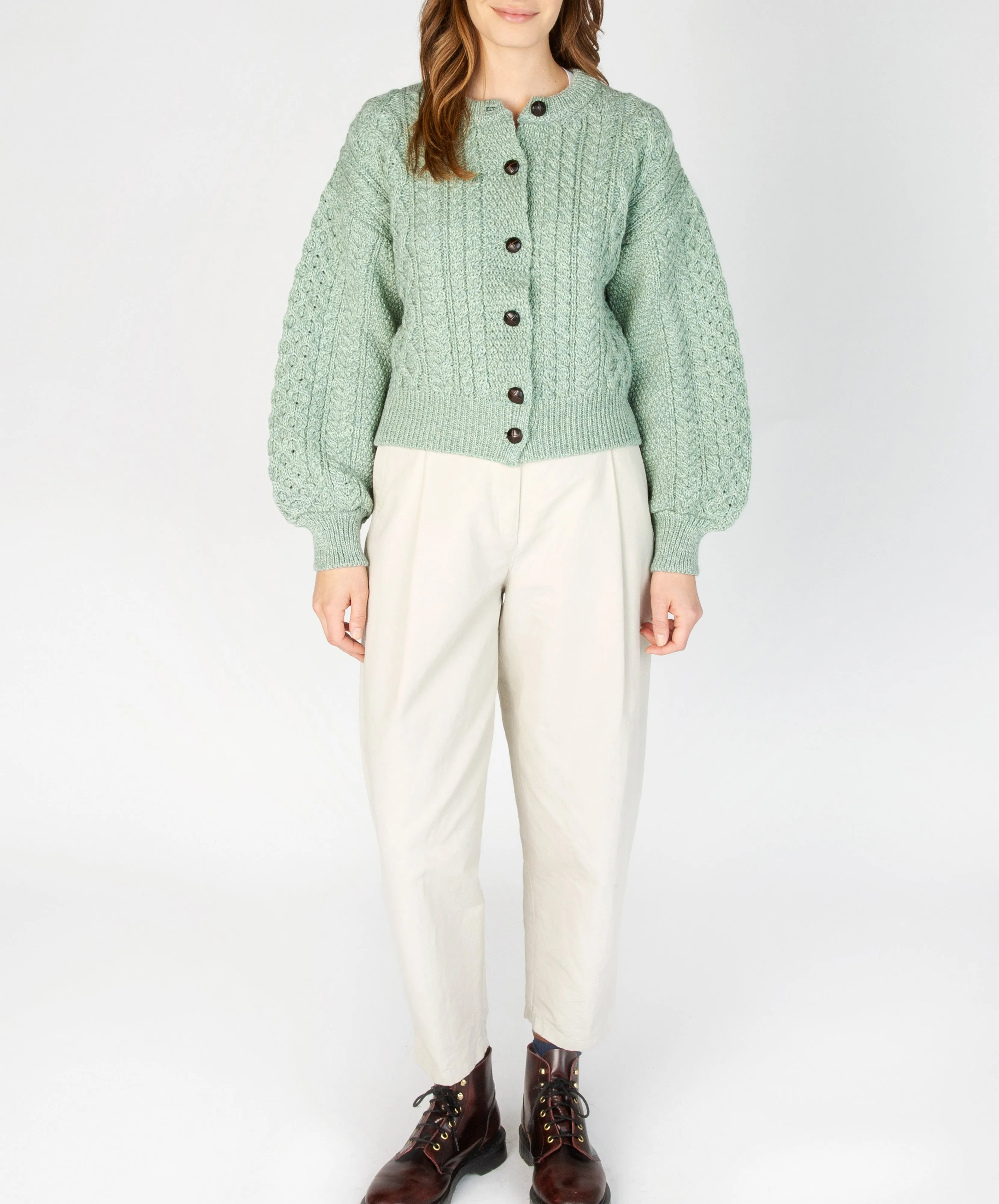 Clover Cropped Aran Cardigan Sage Marl