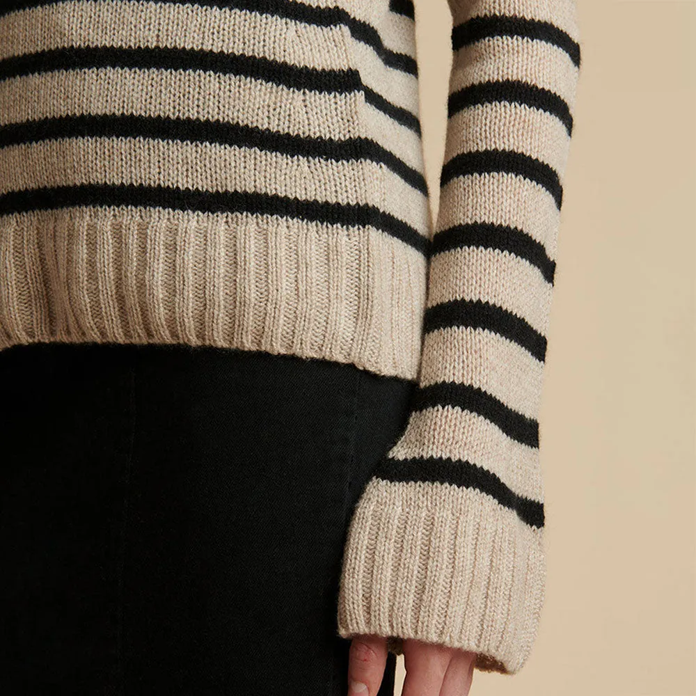 Contrast Breton Stripe Crew Neck Long Sleeve Cotton Blend Pullover Sweater