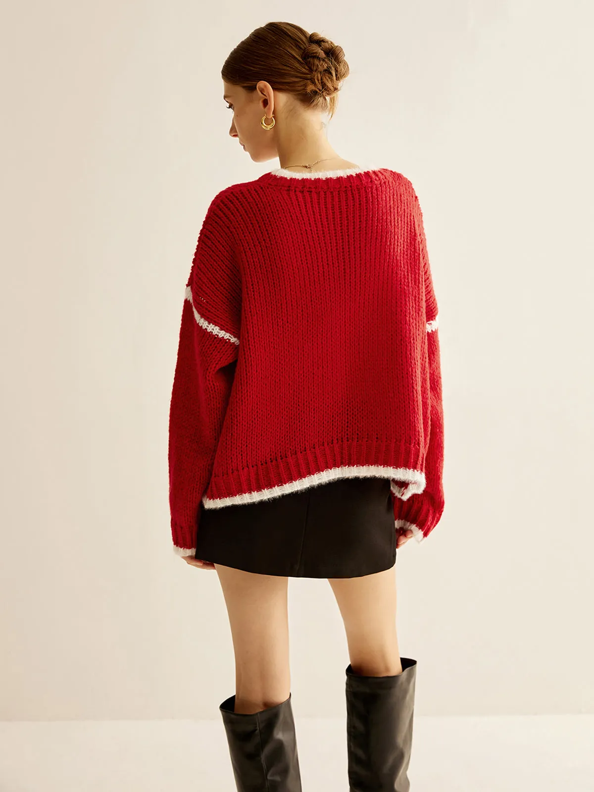 Crew Neck Contrast Binding Sweater