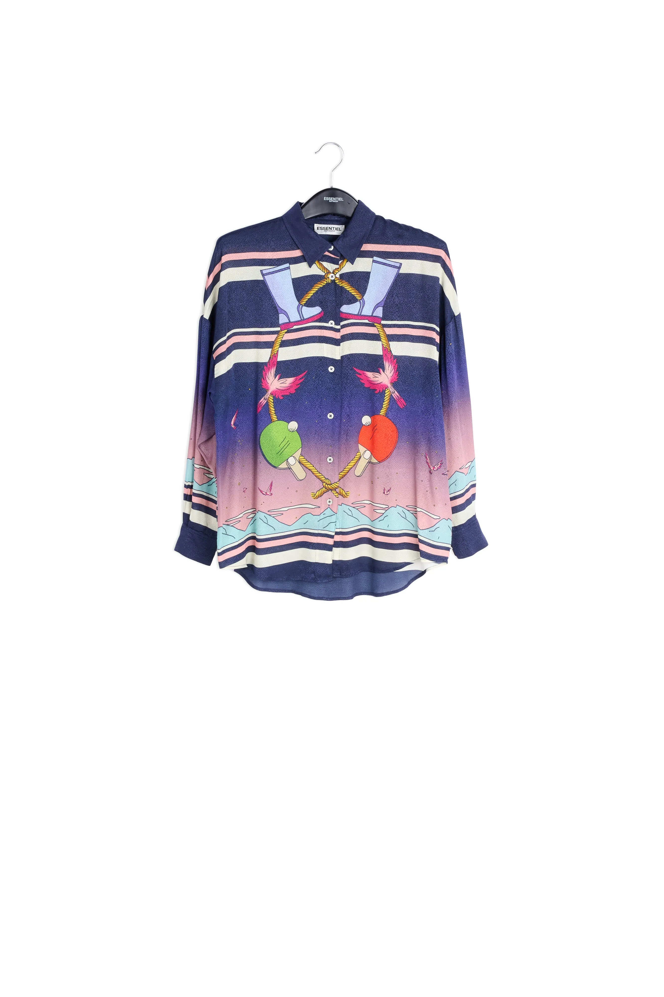 Dark blue and pink exotic print shirt