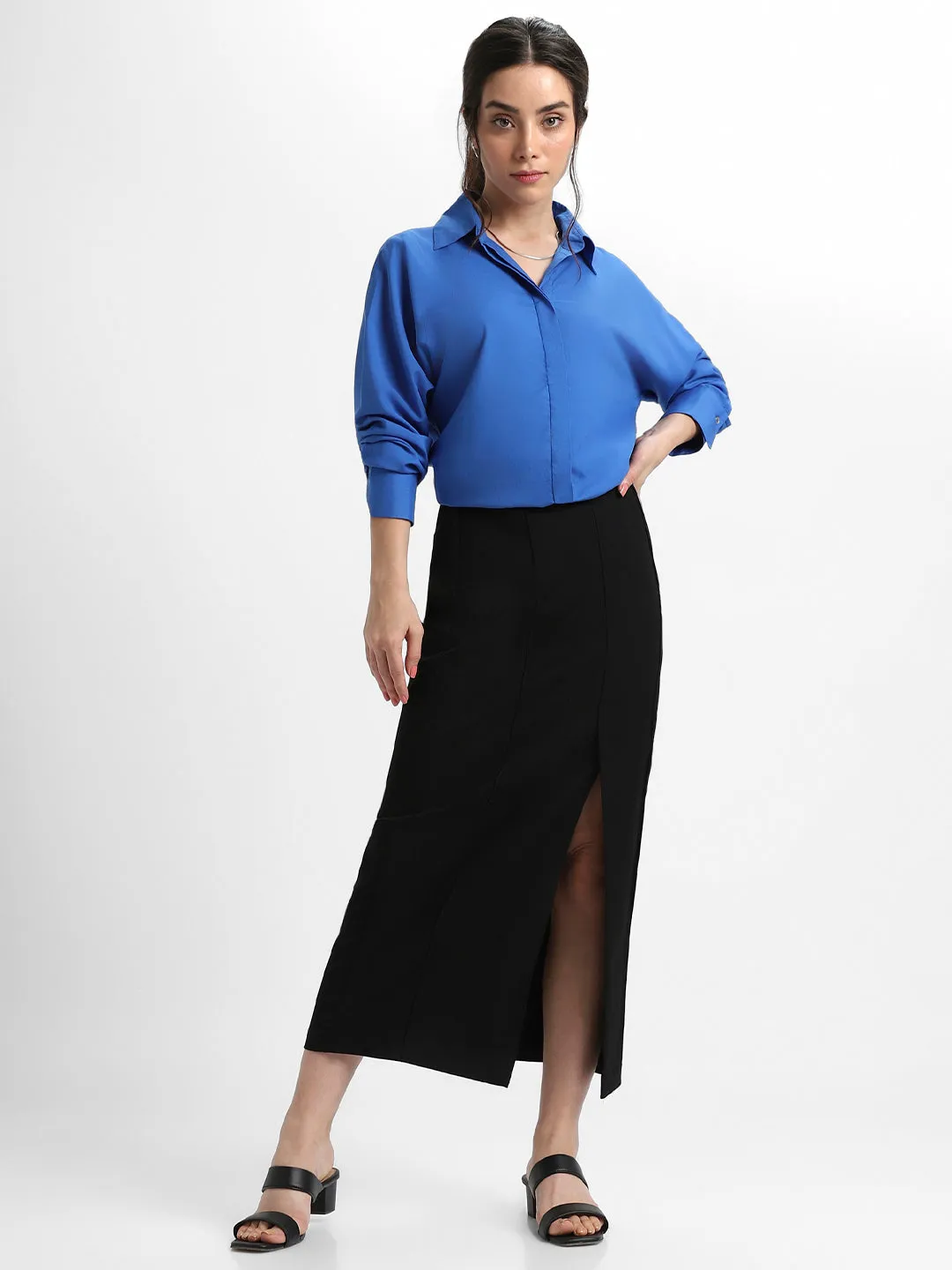 DL Woman Shirt Collar Relaxed Fit Solid Cobalt Blue Shirt