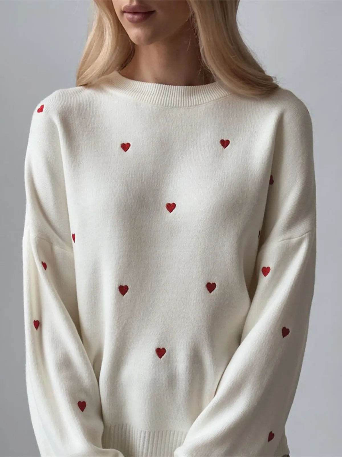 Embroidered Heart Graceful Oversized Knit Sweater