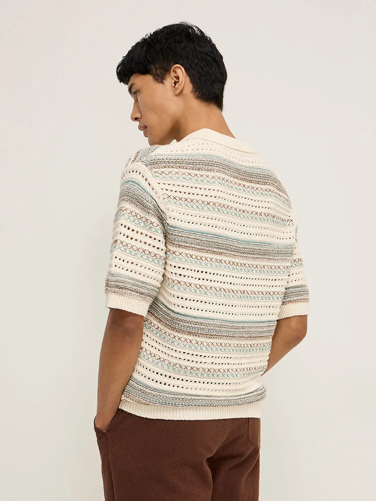 ETA Taupe Knit-Textured Relaxed-Fit Polo T-Shirt