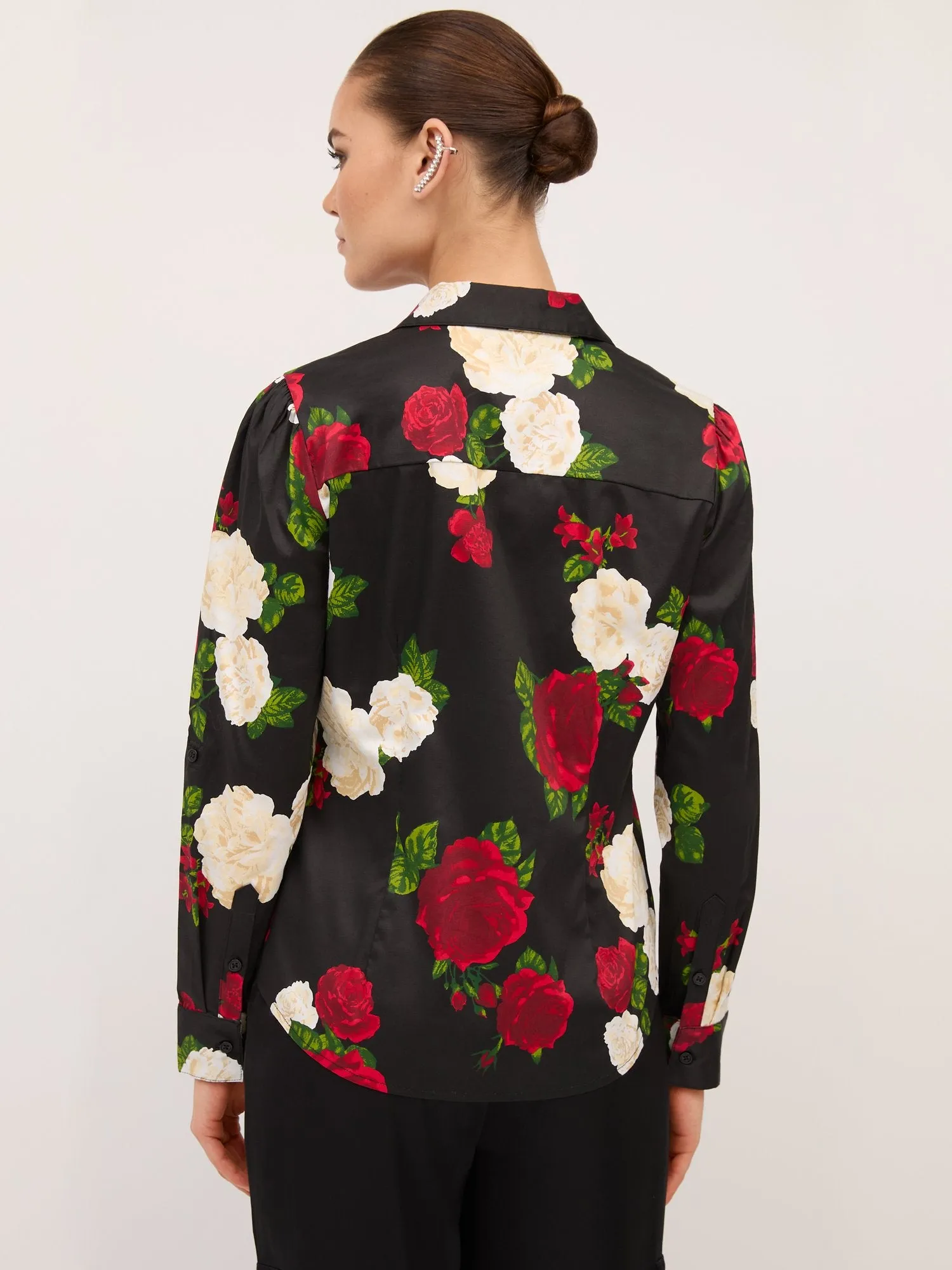 Floral Puff-Sleeve Button-Front Secret Snap - NY&C Madison Shirt®