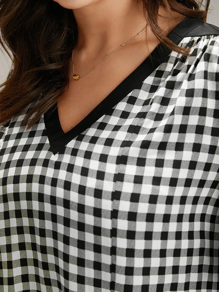 Gingham Patchwork Ruffle Trim Blouse