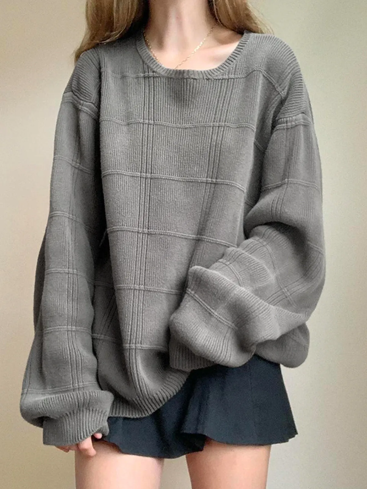 Glen Check Graceful Knit Oversized Sweater