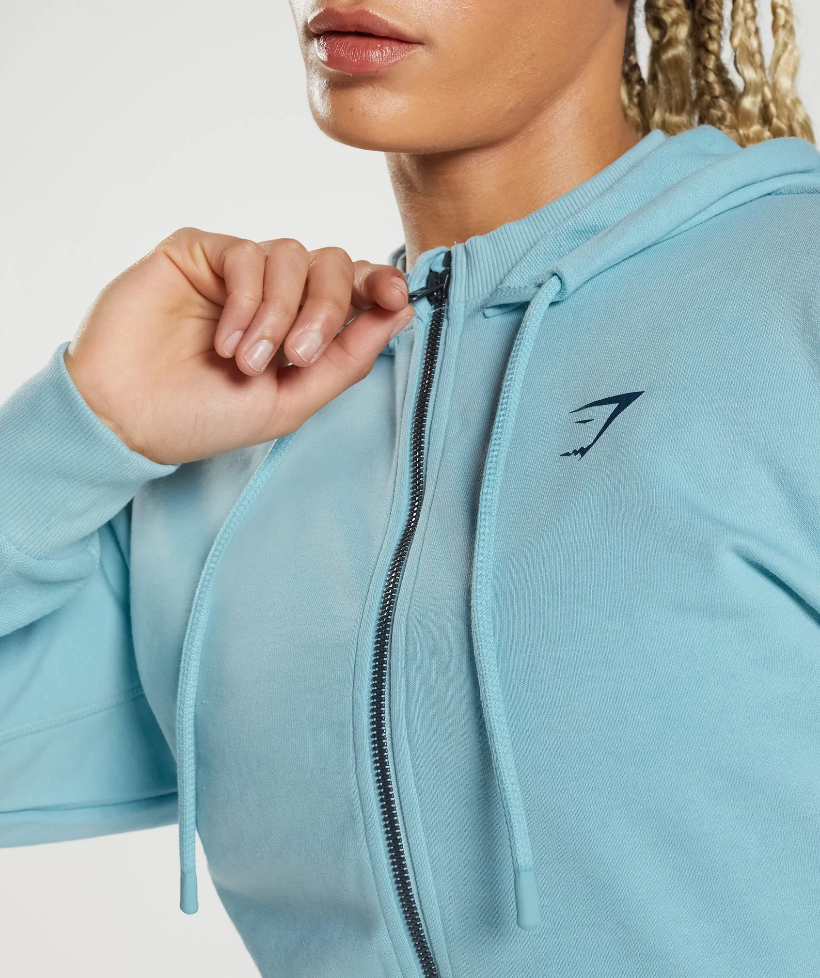 GS Power Cropped Zip Hoodie - Iceberg Blue