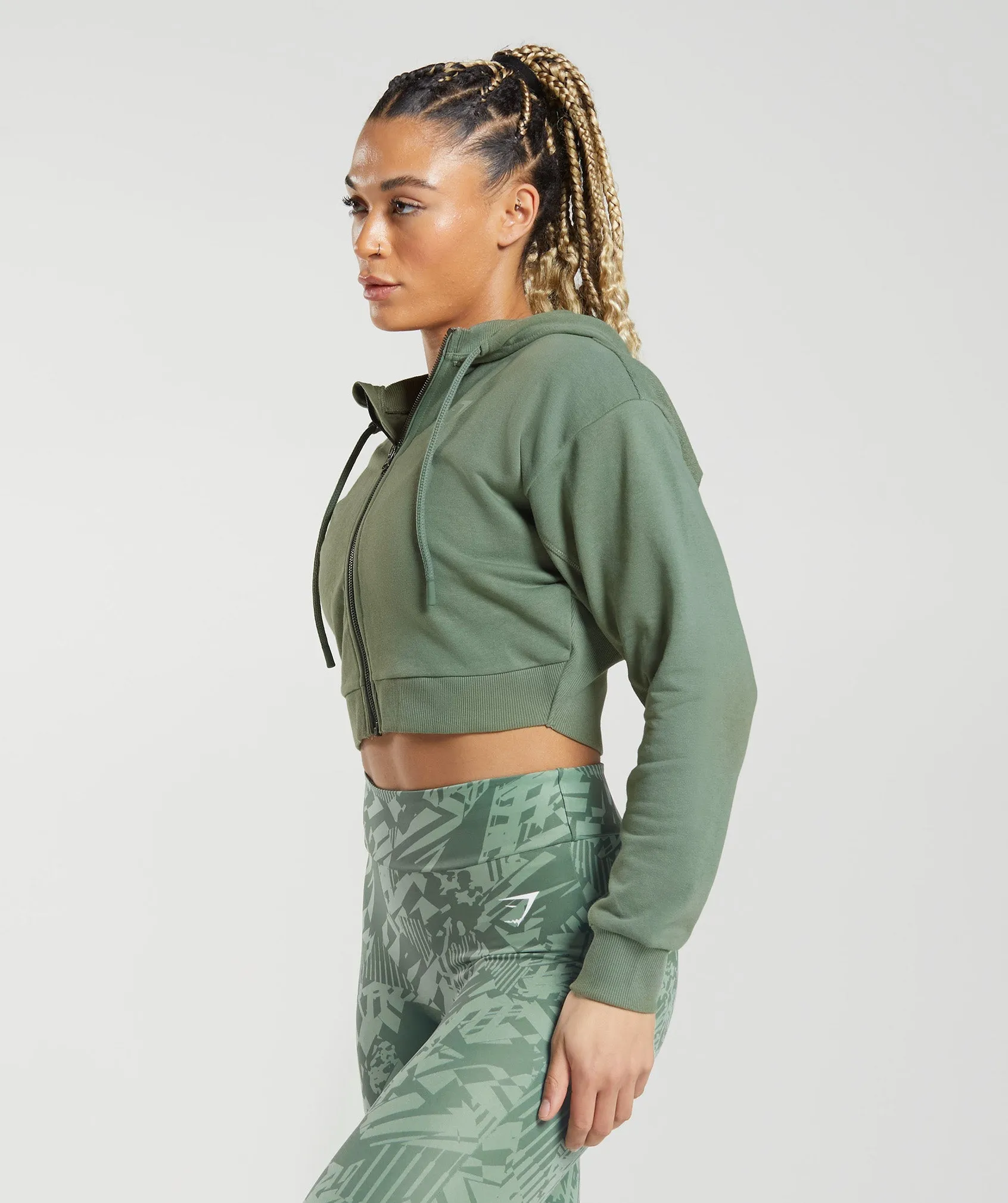 GS Power Cropped Zip Hoodie - Willow Green