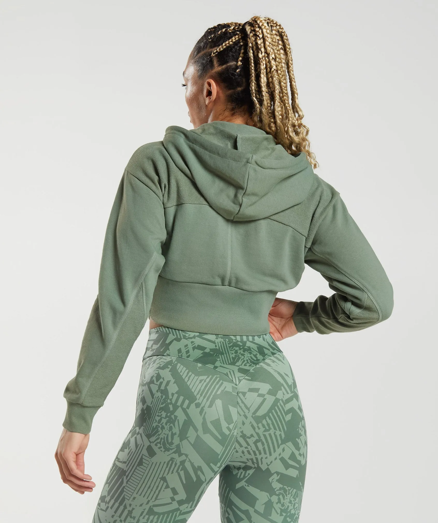 GS Power Cropped Zip Hoodie - Willow Green