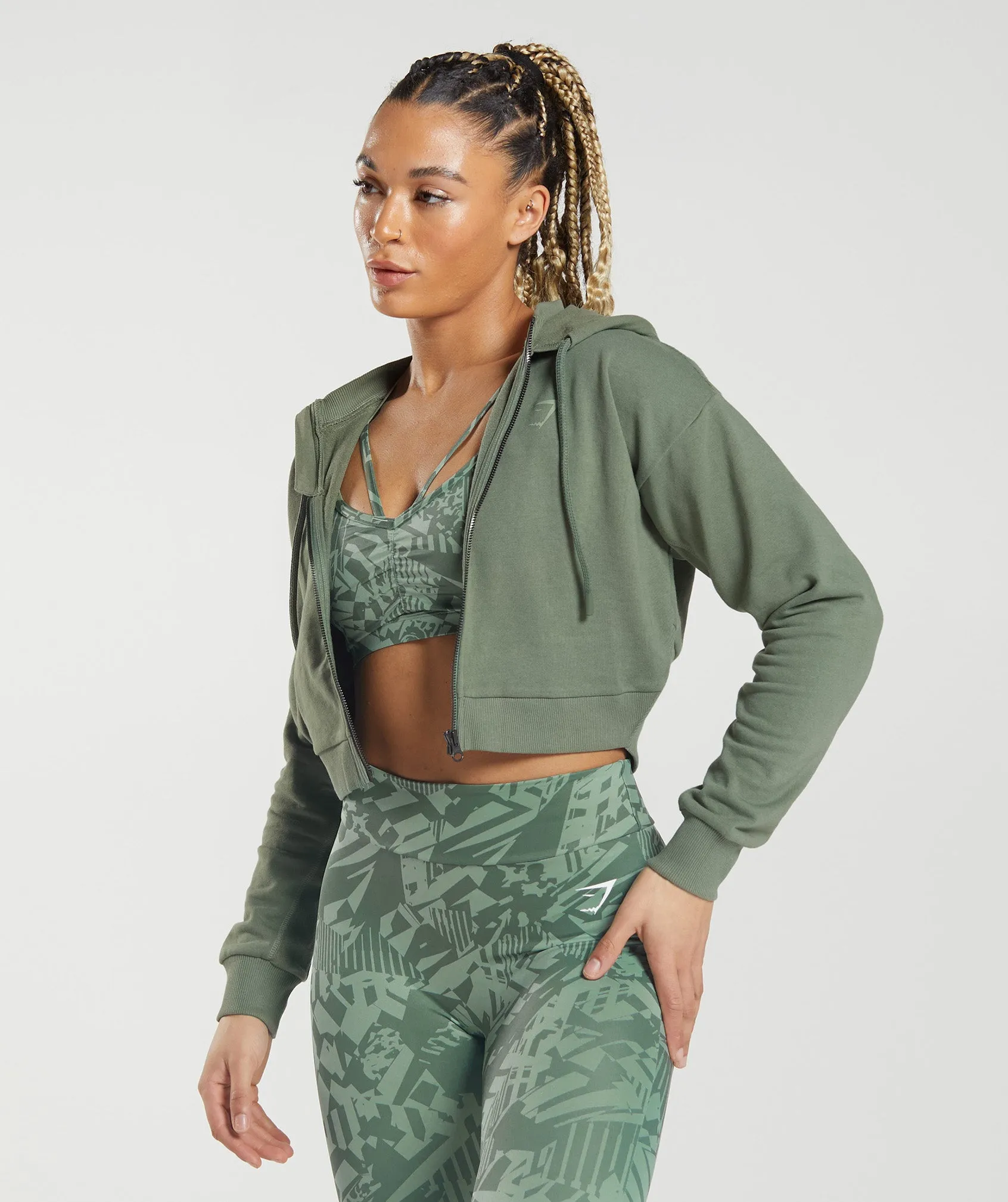 GS Power Cropped Zip Hoodie - Willow Green