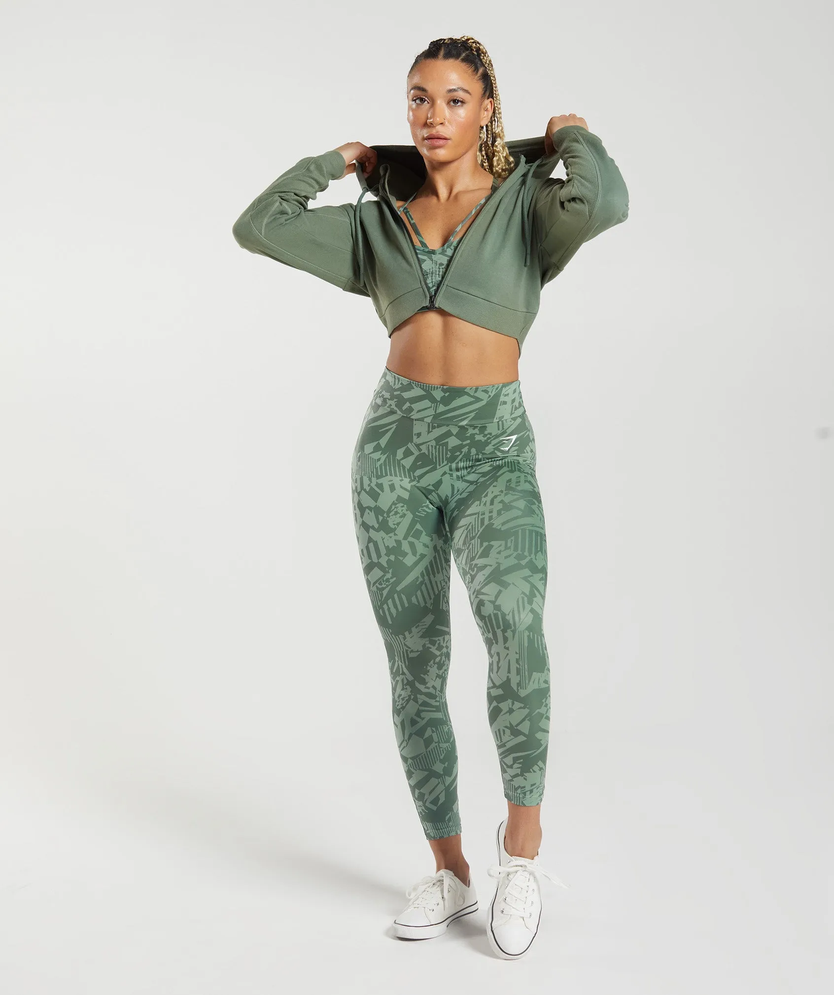 GS Power Cropped Zip Hoodie - Willow Green