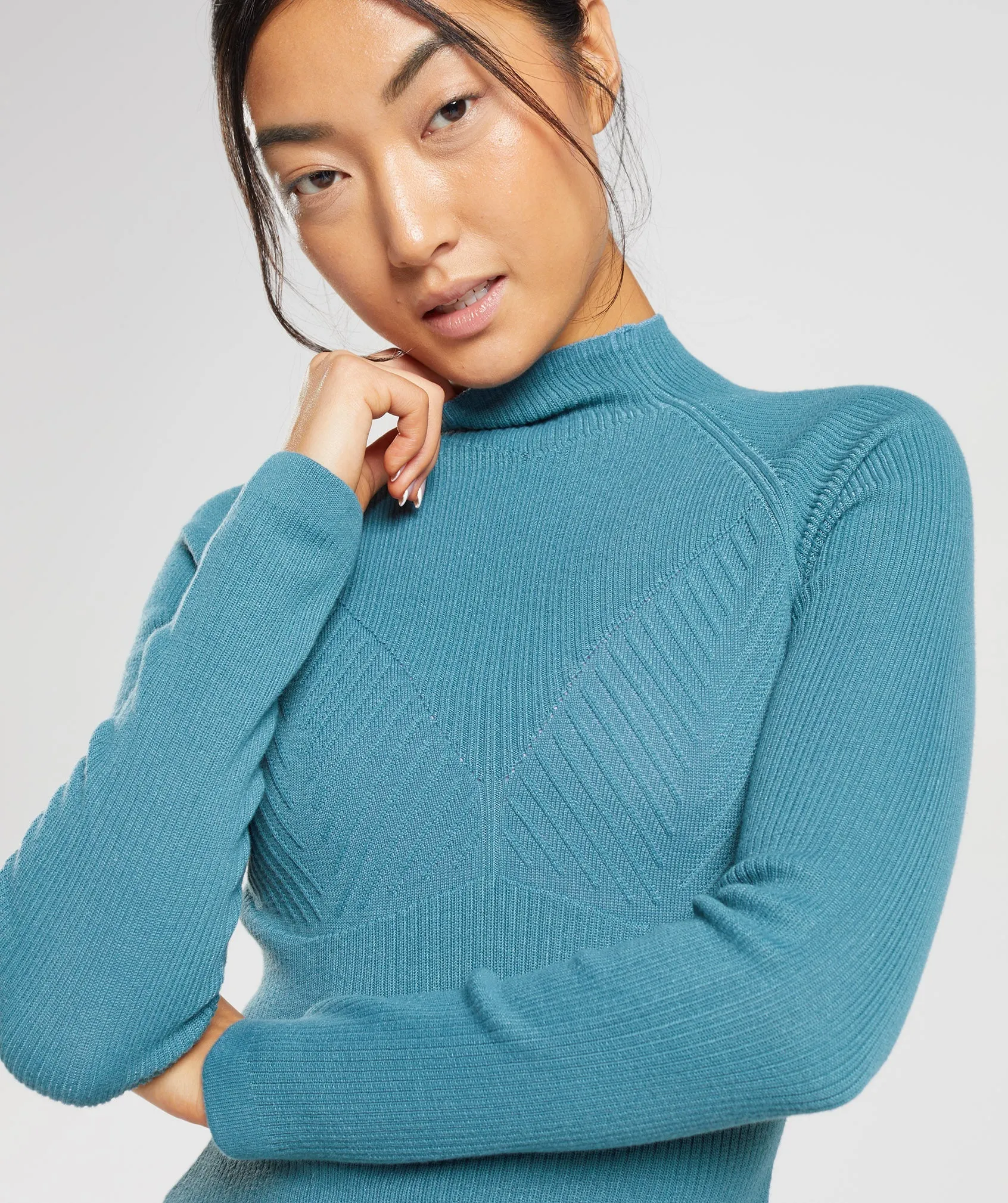 Gymshark Pause Knitwear Long Sleeve Top - Charred Blue/Tame Blue