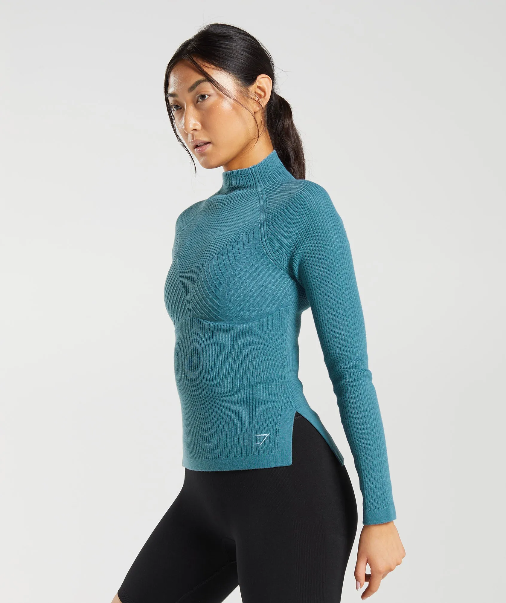 Gymshark Pause Knitwear Long Sleeve Top - Charred Blue/Tame Blue