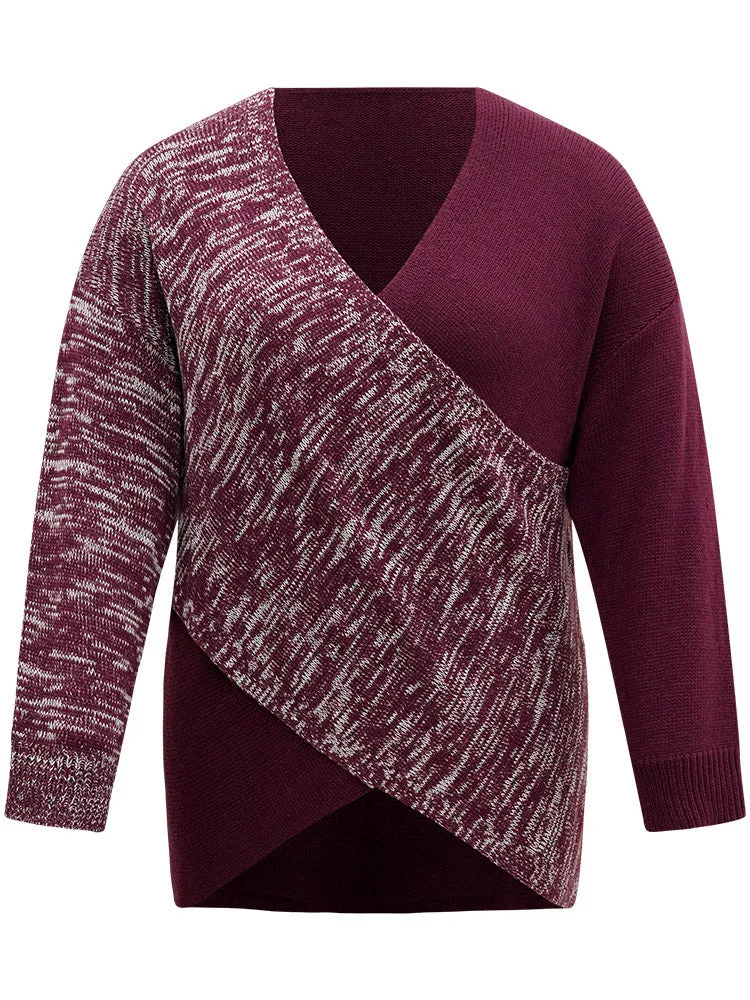 Heather Contrast Crossover Patchwork Pullover