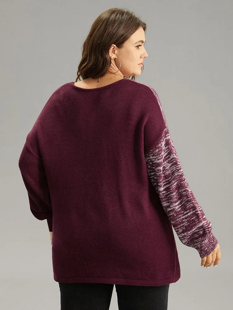 Heather Contrast Crossover Patchwork Pullover