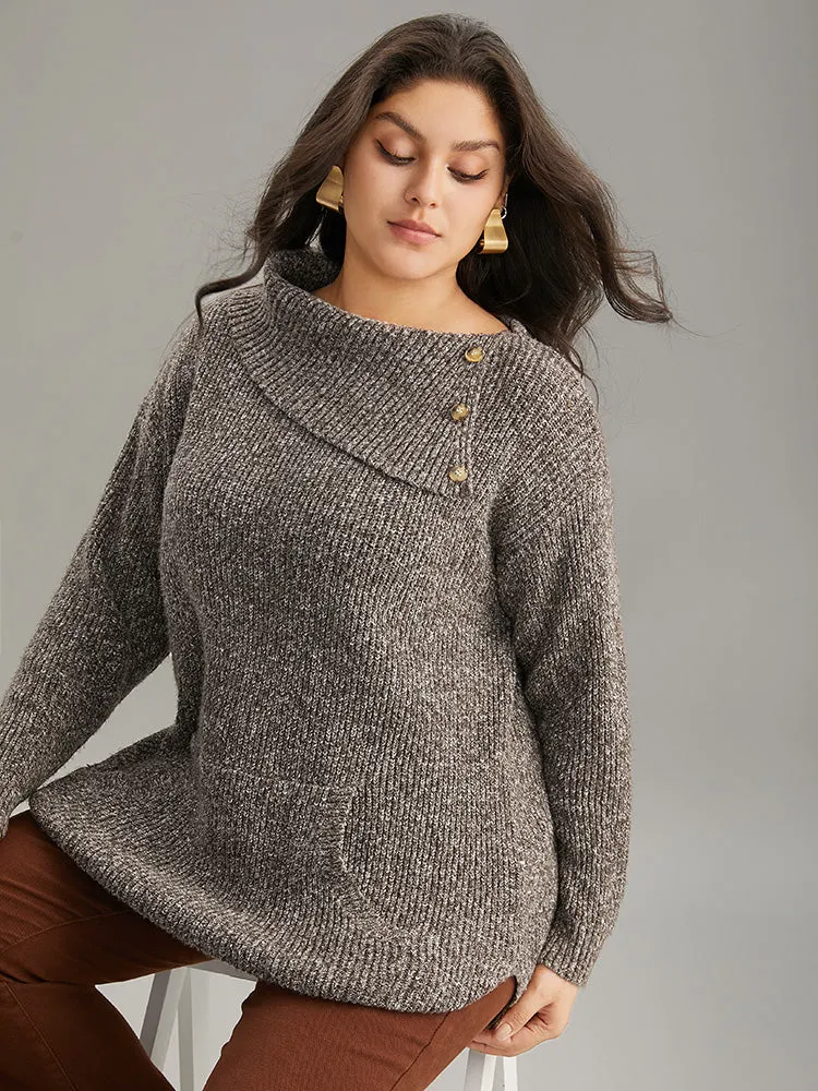 Heather Split Hem Asymmetrical Button Detail Pullover