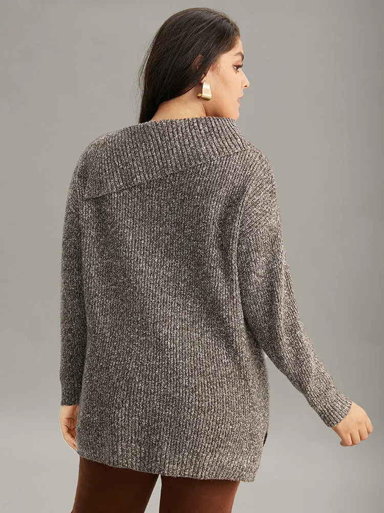 Heather Split Hem Asymmetrical Button Detail Pullover