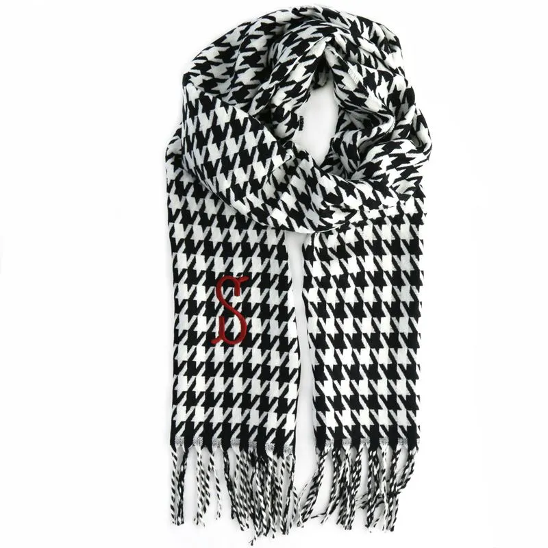 Houndstooth Black Cashmere Feel Monogrammed Scarf