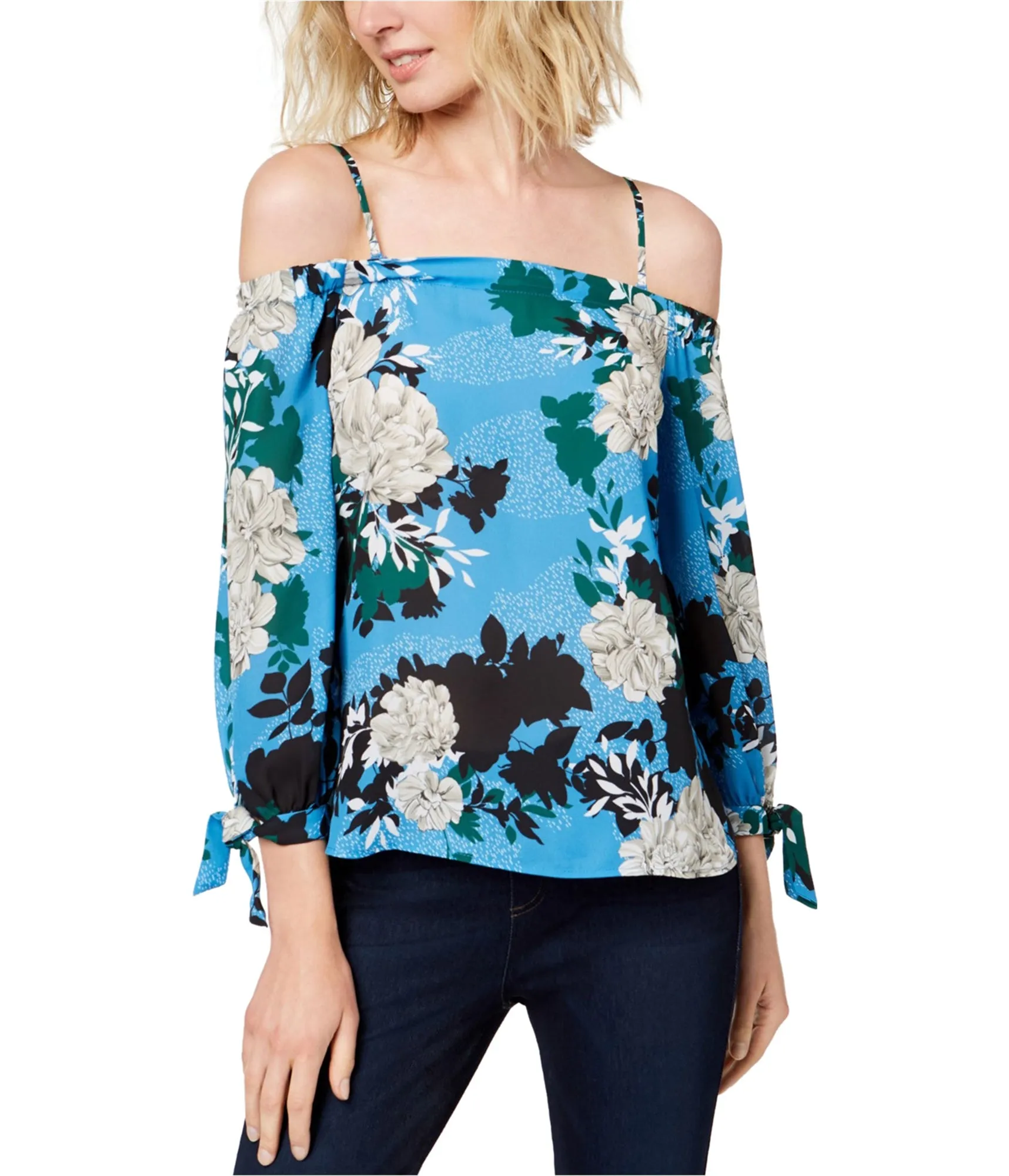 I-N-C Womens Floral Off The Shoulder Blouse