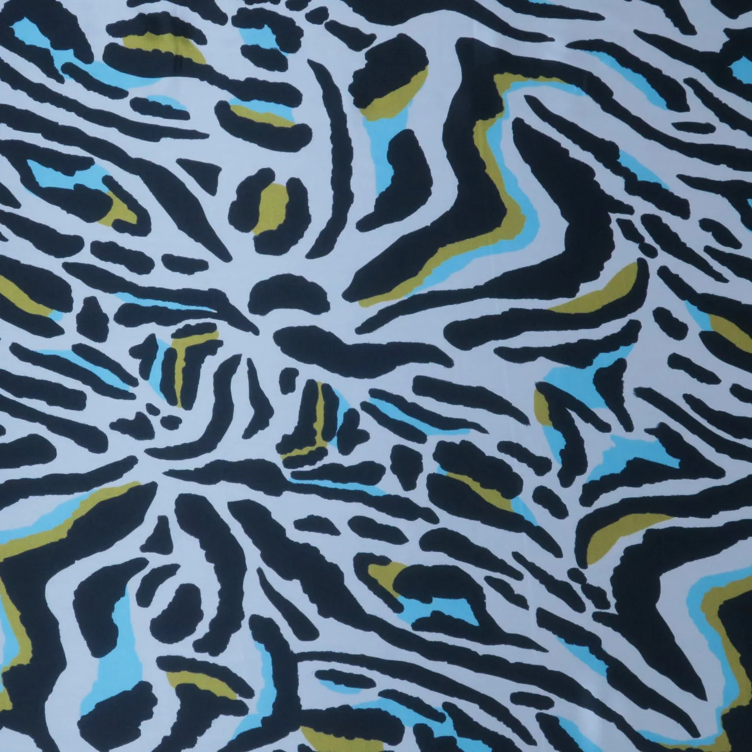 Ivory with Mustard and Aqua Hints Zebra Animal Print Silk Charmeuse Fabric