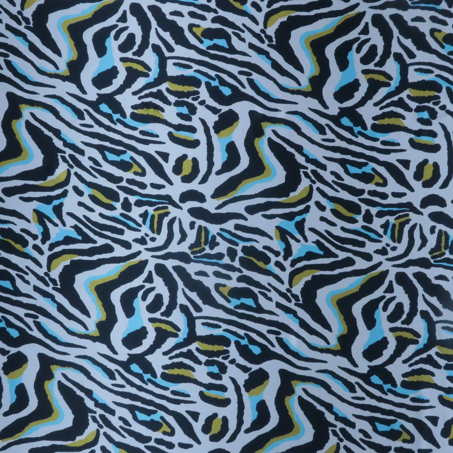 Ivory with Mustard and Aqua Hints Zebra Animal Print Silk Charmeuse Fabric