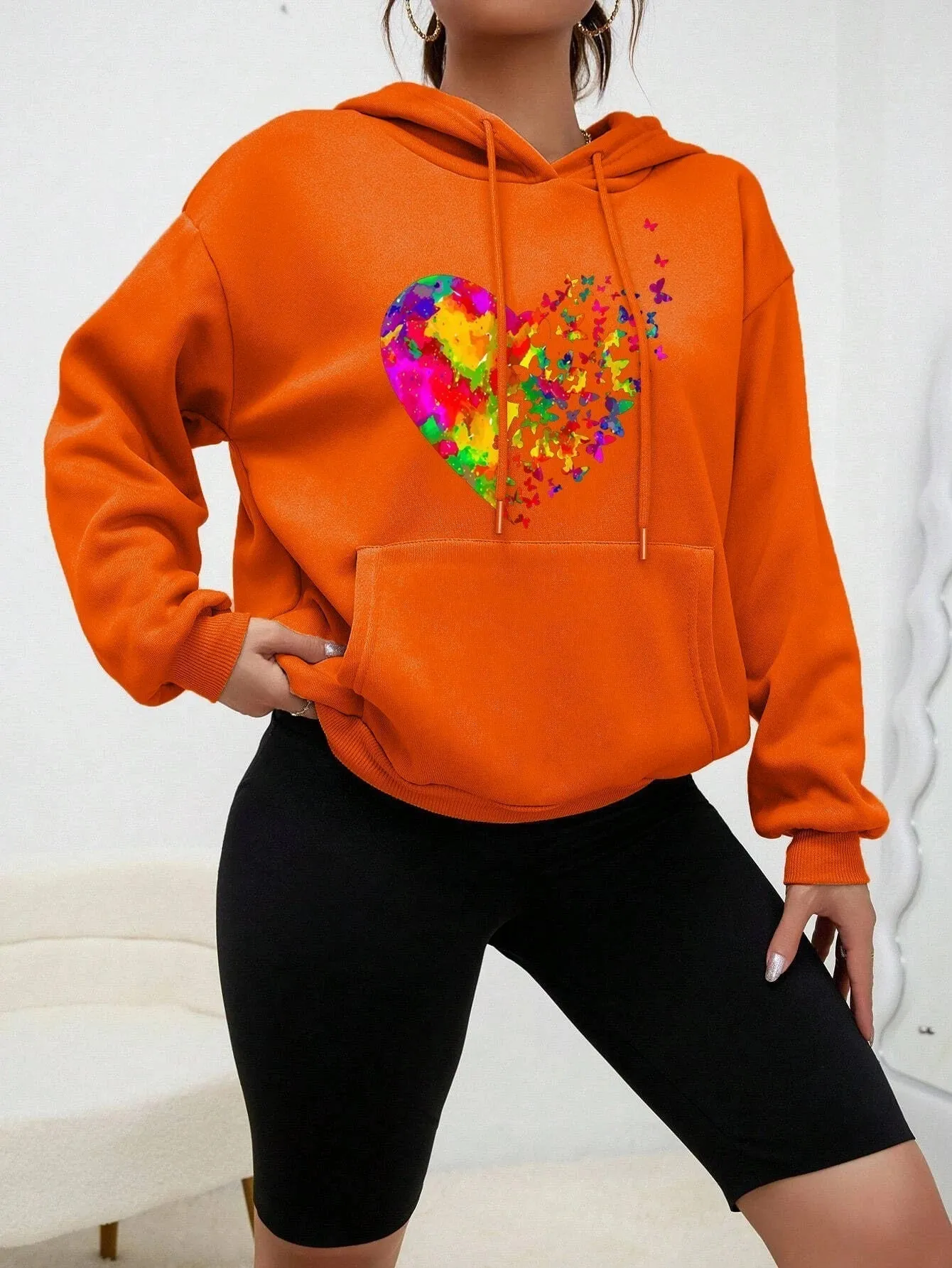 Ivyshape | Coloré Heart Butterfly Printed Hoodie