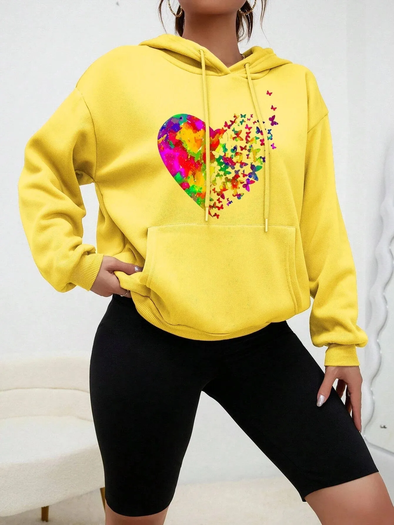 Ivyshape | Coloré Heart Butterfly Printed Hoodie