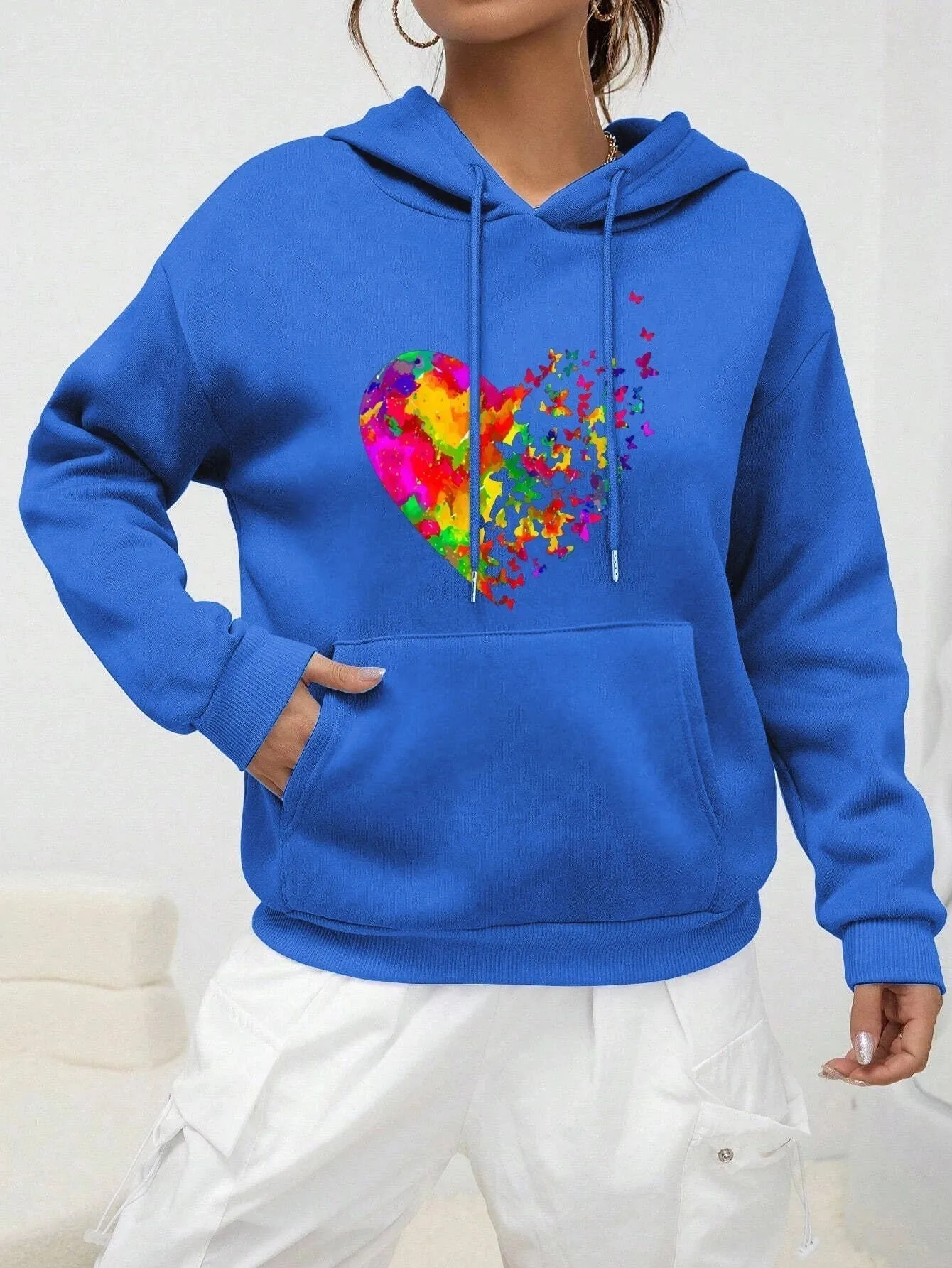 Ivyshape | Coloré Heart Butterfly Printed Hoodie