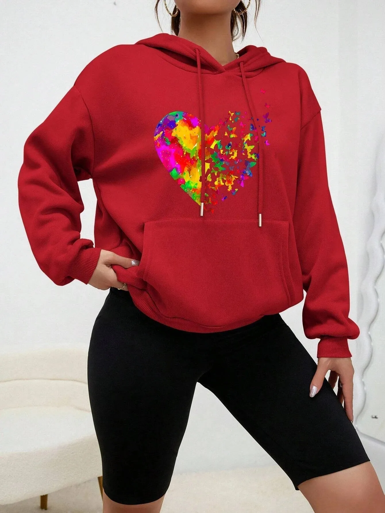 Ivyshape | Coloré Heart Butterfly Printed Hoodie