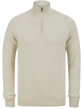 Karo Half Zip Textured Knit Cotton Jumper In Oatgrey Marl - Kensington Eastside