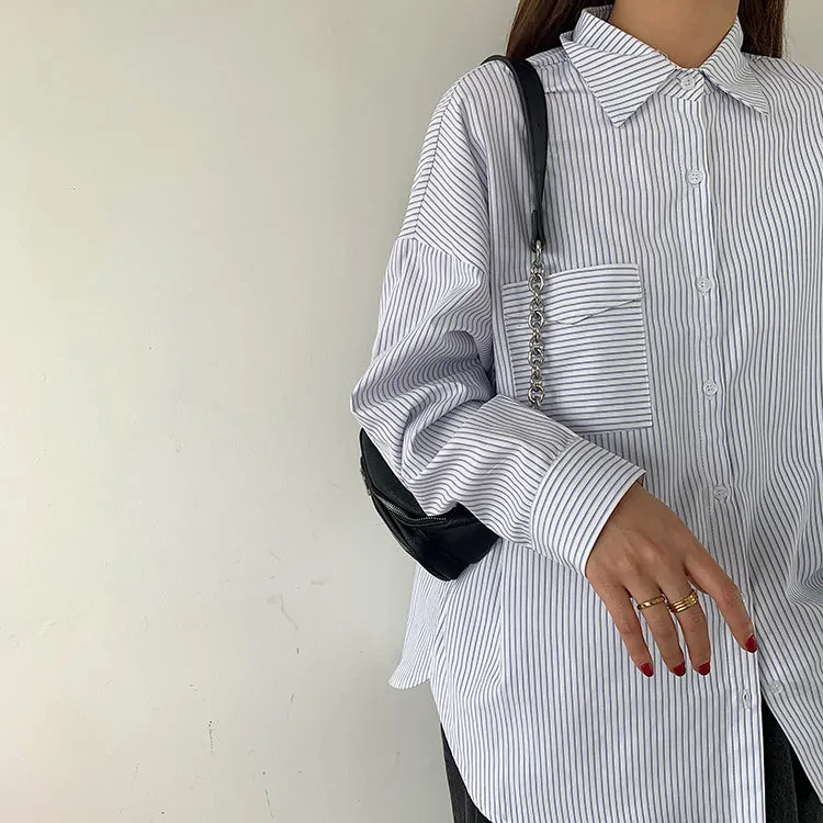 [Korean Style] Juni Loose Fit Striped Shirts