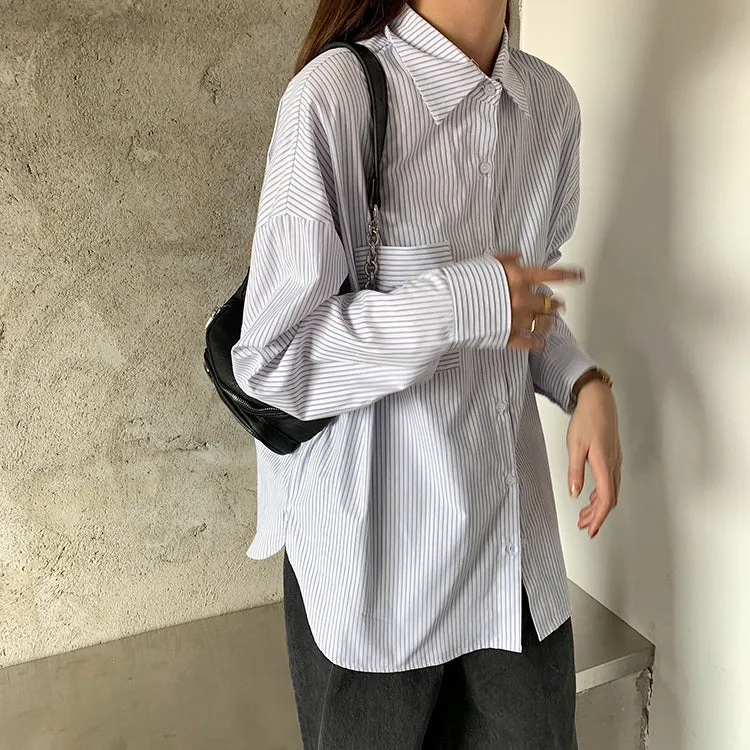 [Korean Style] Juni Loose Fit Striped Shirts