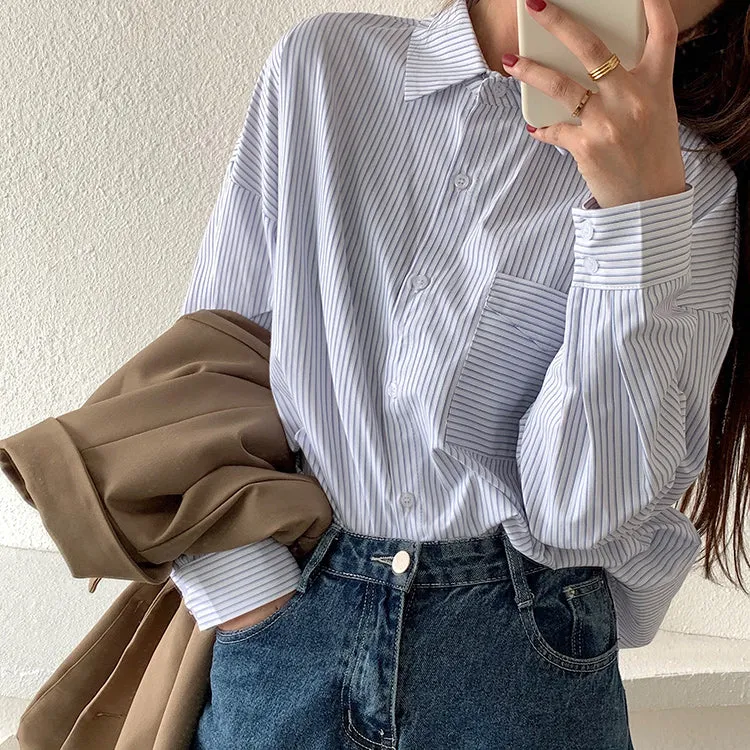 [Korean Style] Juni Loose Fit Striped Shirts