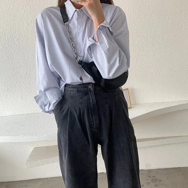 [Korean Style] Juni Loose Fit Striped Shirts