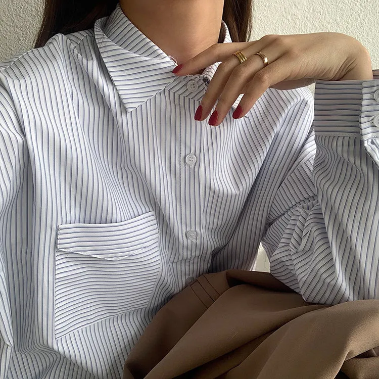 [Korean Style] Juni Loose Fit Striped Shirts