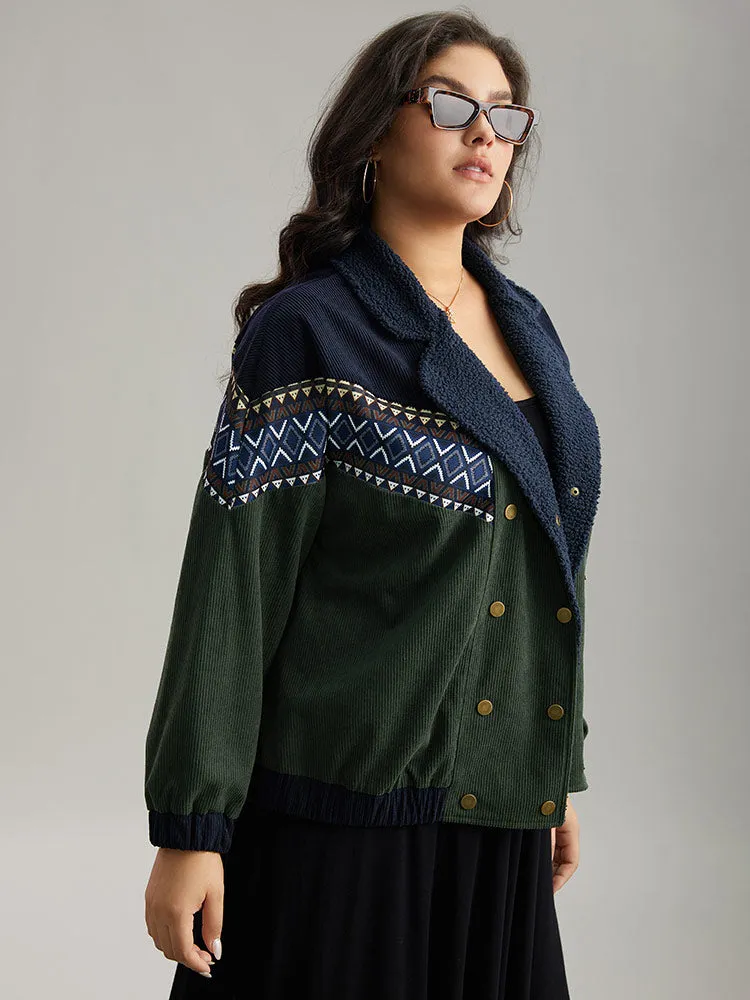 Lapel Collar Geometric Patchwork Jacket