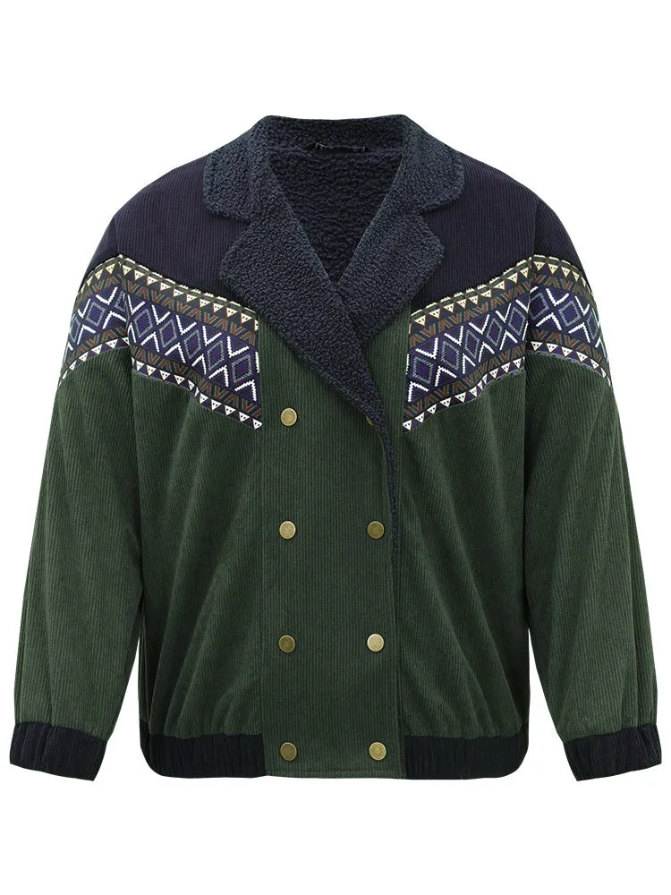 Lapel Collar Geometric Patchwork Jacket