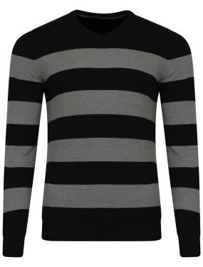 Le Shark V-neck contrast stripe jumper in balck